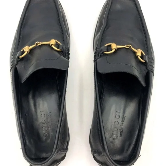 Gucci Men's Black Leather Loafers w/ Gold-Tone Horsebit Detail - Size 9.5 (+COA) - Picture 7 of 13
